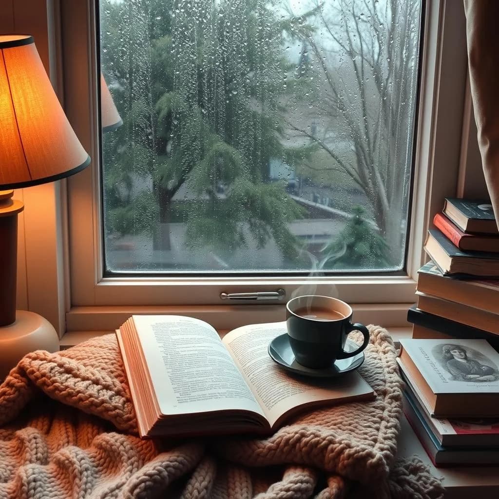 Rain outside. Tea inside. Book open. Phone off. This is the correct configuration for a Saturday.