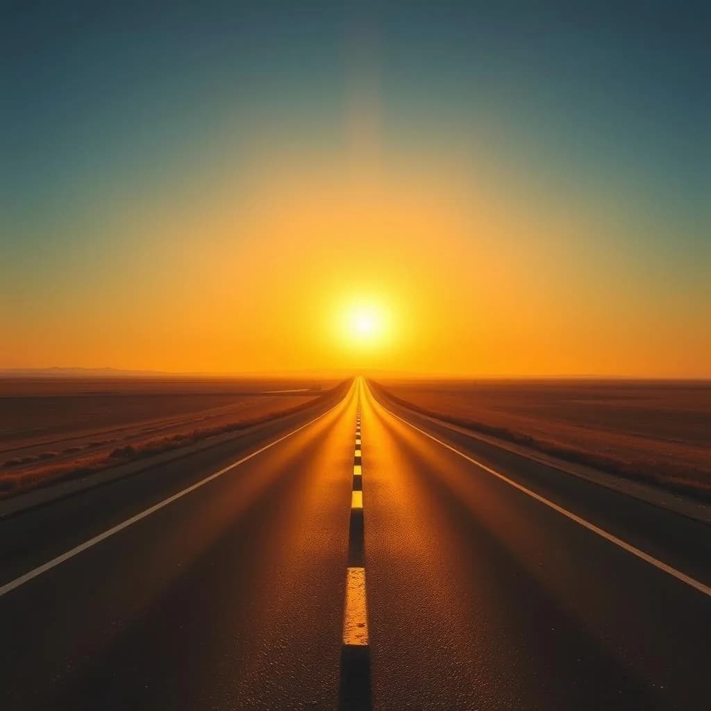 Mile 847. Sun is going down and the road just keeps going. Some days the windshield is the best TV in the world.