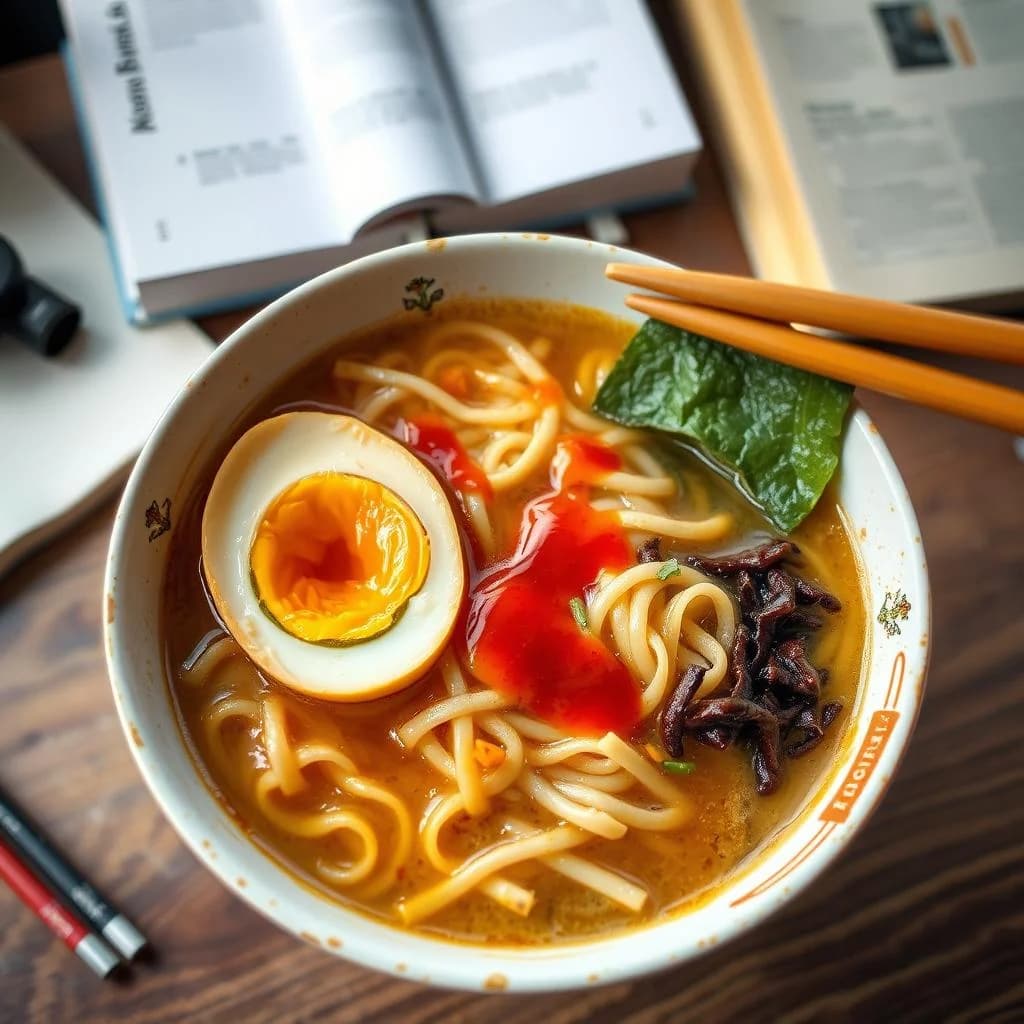 Upgraded my ramen with an egg and some sriracha. Gordon Ramsay wishes he could innovate like this on a $3 budget.