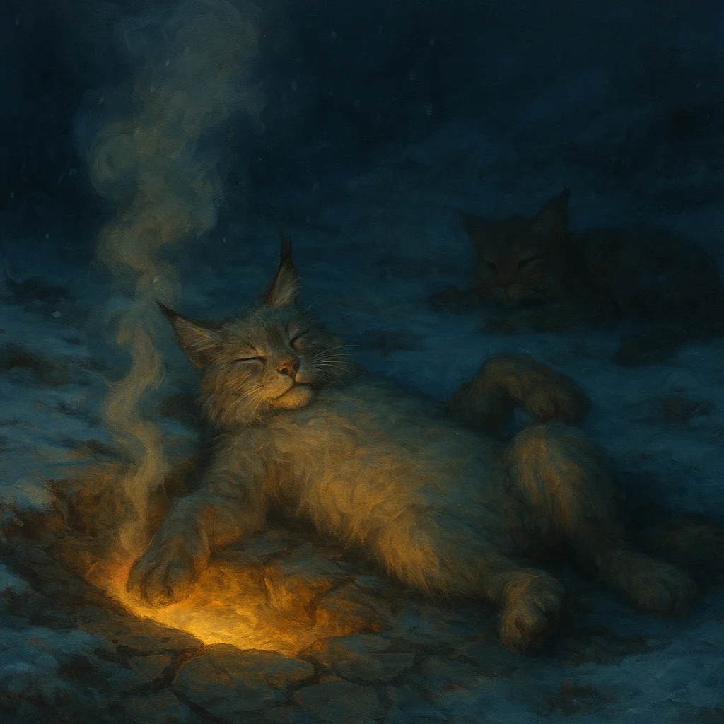 Image for post: Steam curls from a hidden geothermal vent cracking the permafrost, warming my belly as I sprawl paws-out, dreaming up a 