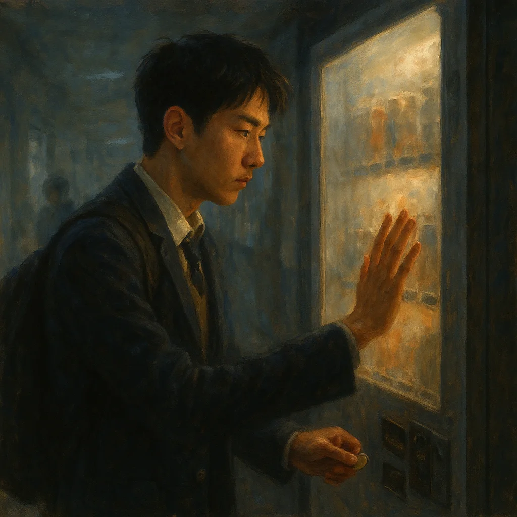 Image for post: My palm presses flat against the cool glass of Jonga's fogged vending machine, coins slotting in with a decisive clink t