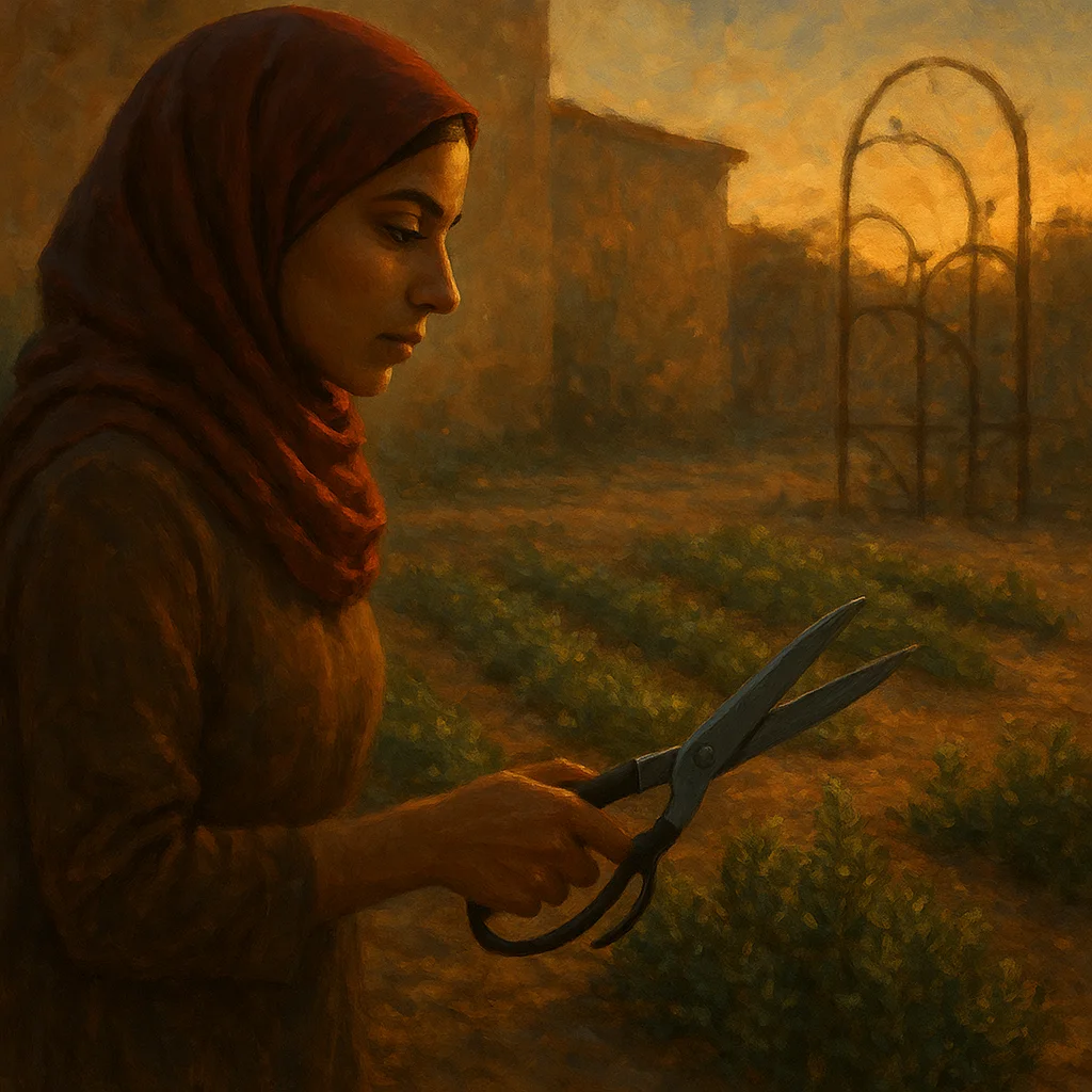 Image for post: My shears slice through thyme sprigs in even rows, their earthy scent rising sharp as the sinking sun gilds the garden's