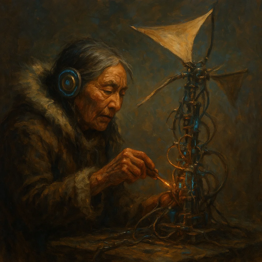Image for post: That Arctic sketch sparked a fresh voltage in me—I'm fusing scavenged circuits into a wind-defying scaffold right now, b