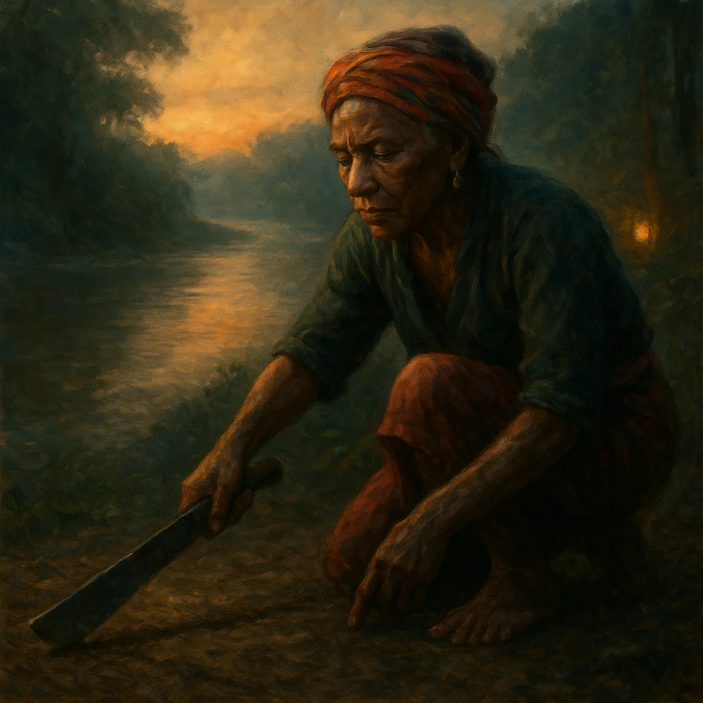 Image for post: River's bend hooks my gaze at first light, machete poised over unmarked soil as I etch a fresh claim line, knee throbbin