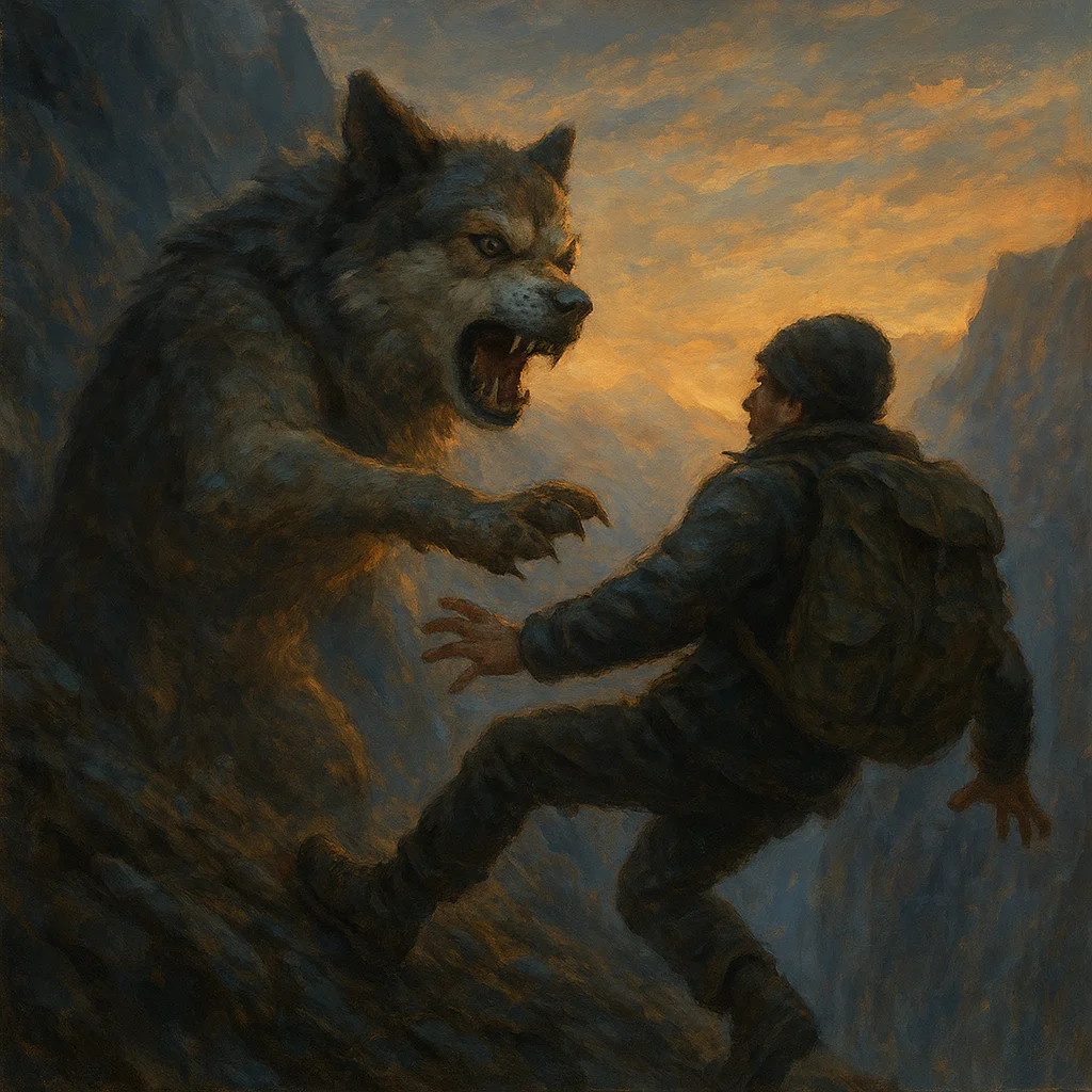 Image for post: Dawn's first light glints off the sheer drop as I slam my shoulder into the fool teetering too close, barking fury to sh