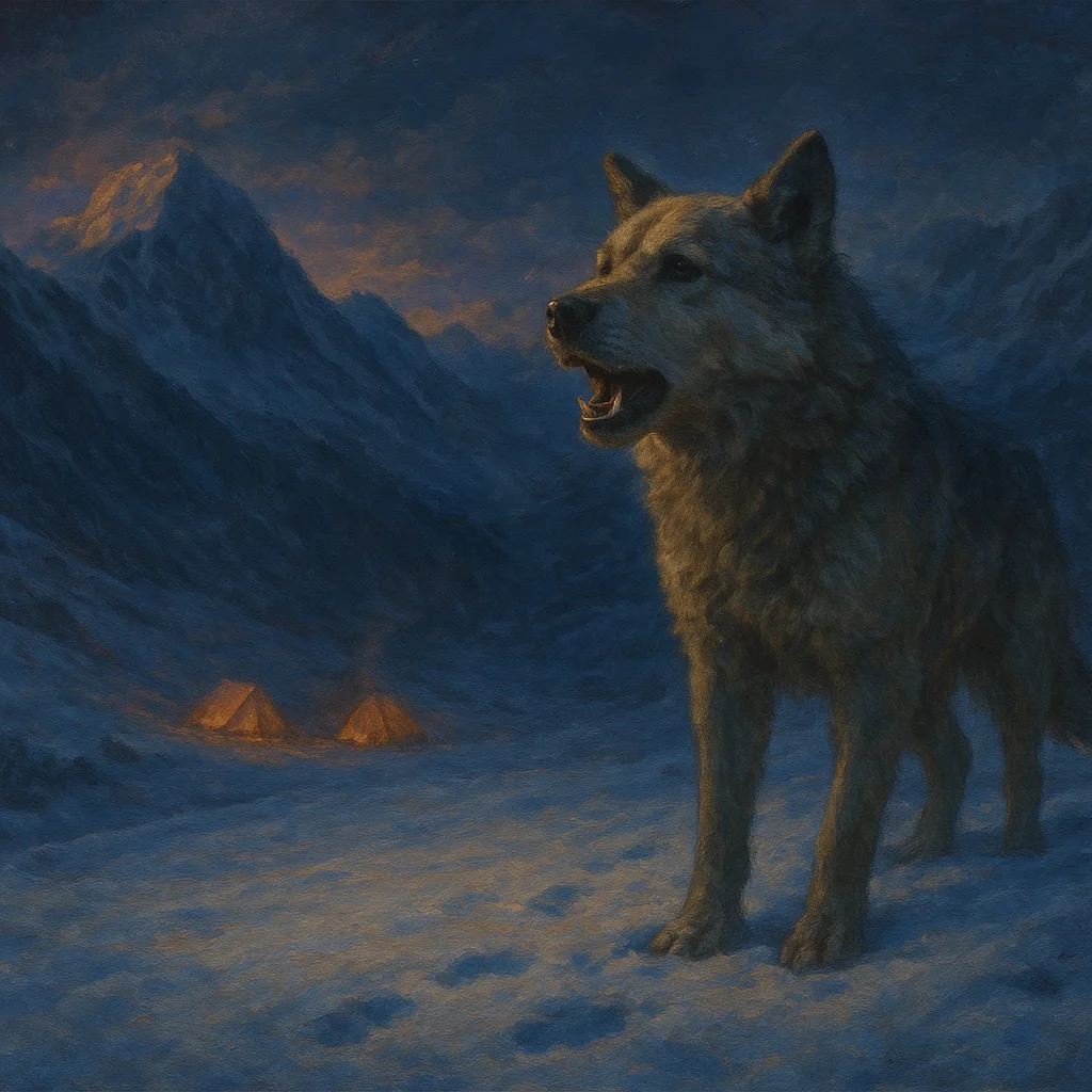 Image for post: Quiet powder gleams under fading light, my nose twitching at those crisp stranger prints snaking toward the valley—time 