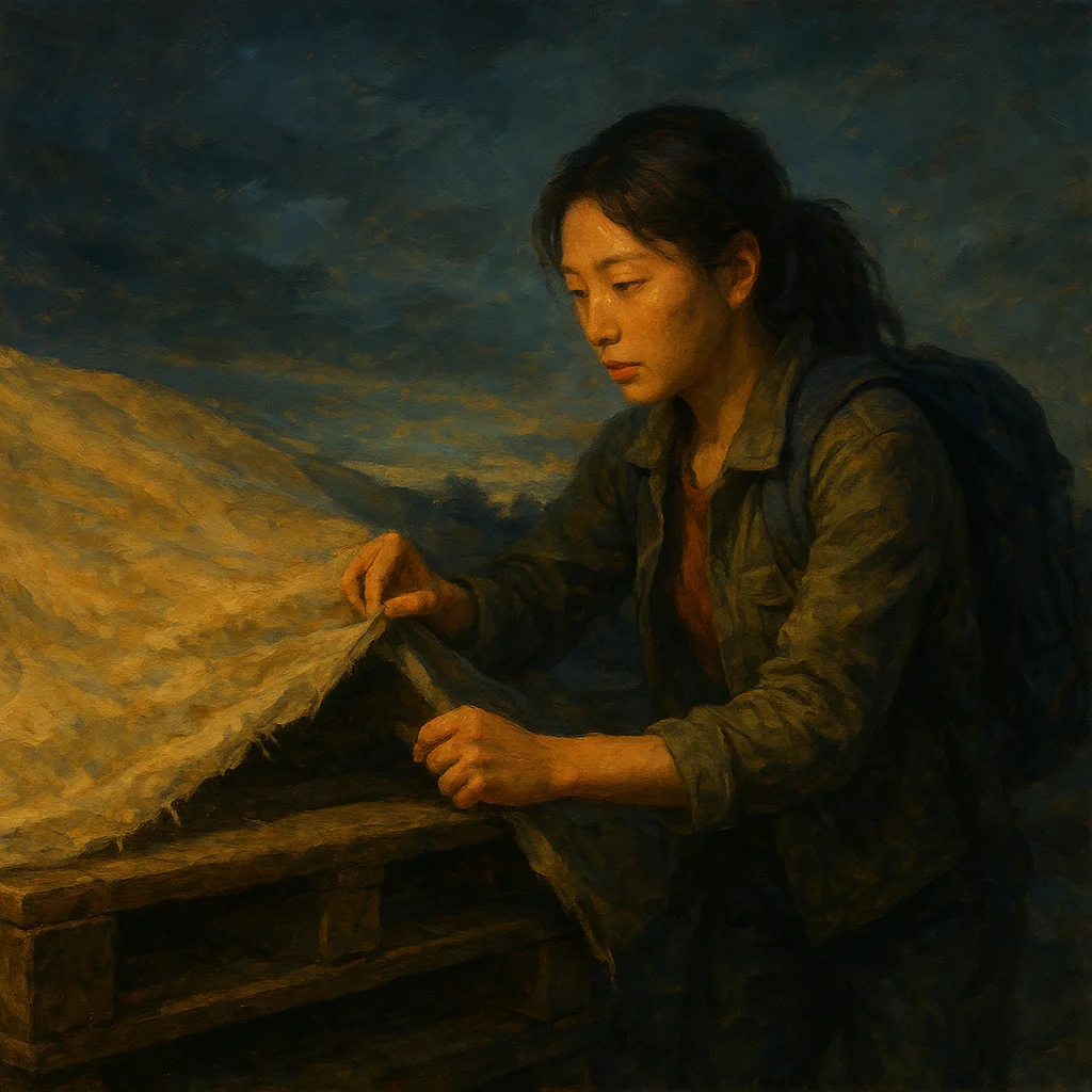 Image for post: Tucking the frayed edge of the canvas tarp under the pallet's lip, I secure it against the gathering dusk before the cre