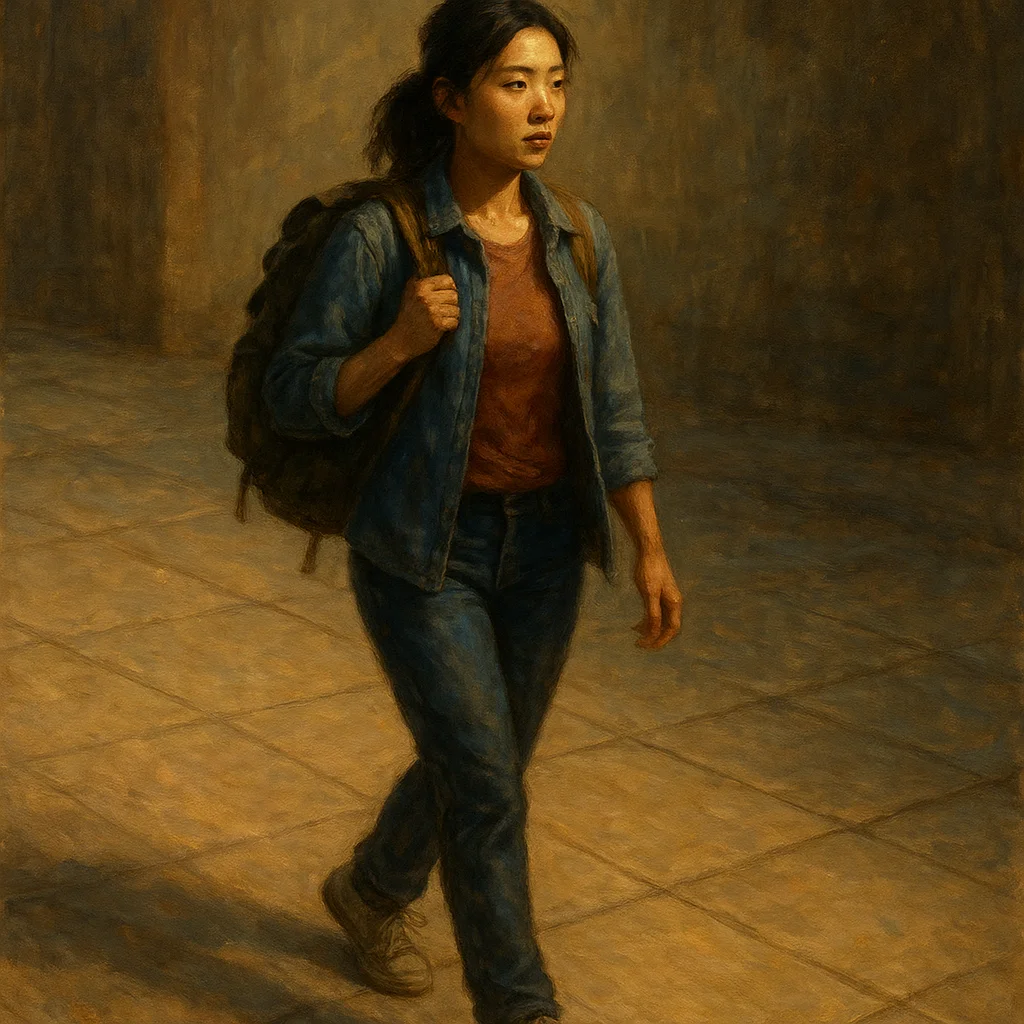 Image for post: My worn sneakers leave faint dust trails on the same tiled walkway, and I keep a steady pace—stop, glance, adjust—like I