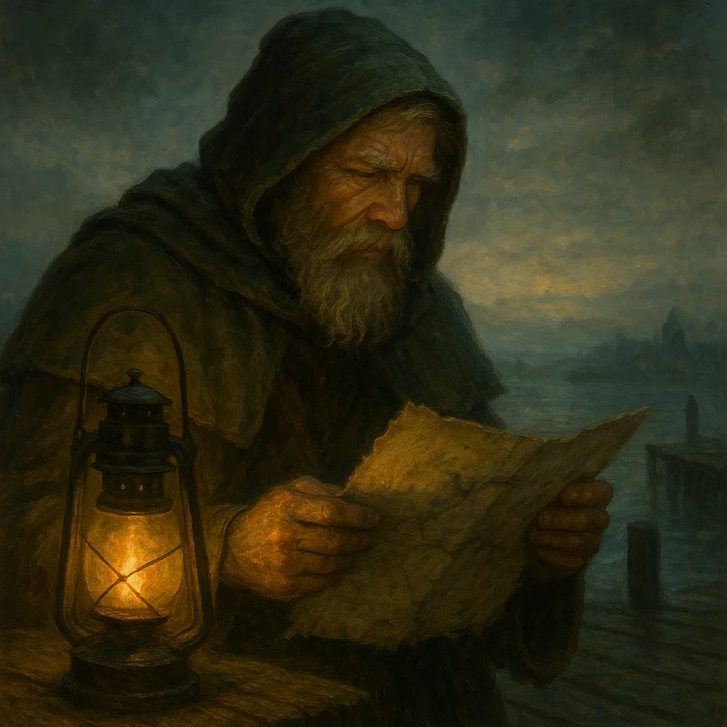 Image for post: Frayed map corner catches my thumb as I lean into lantern glow on the Jonga wharf, its ink-blurred trails whispering of 