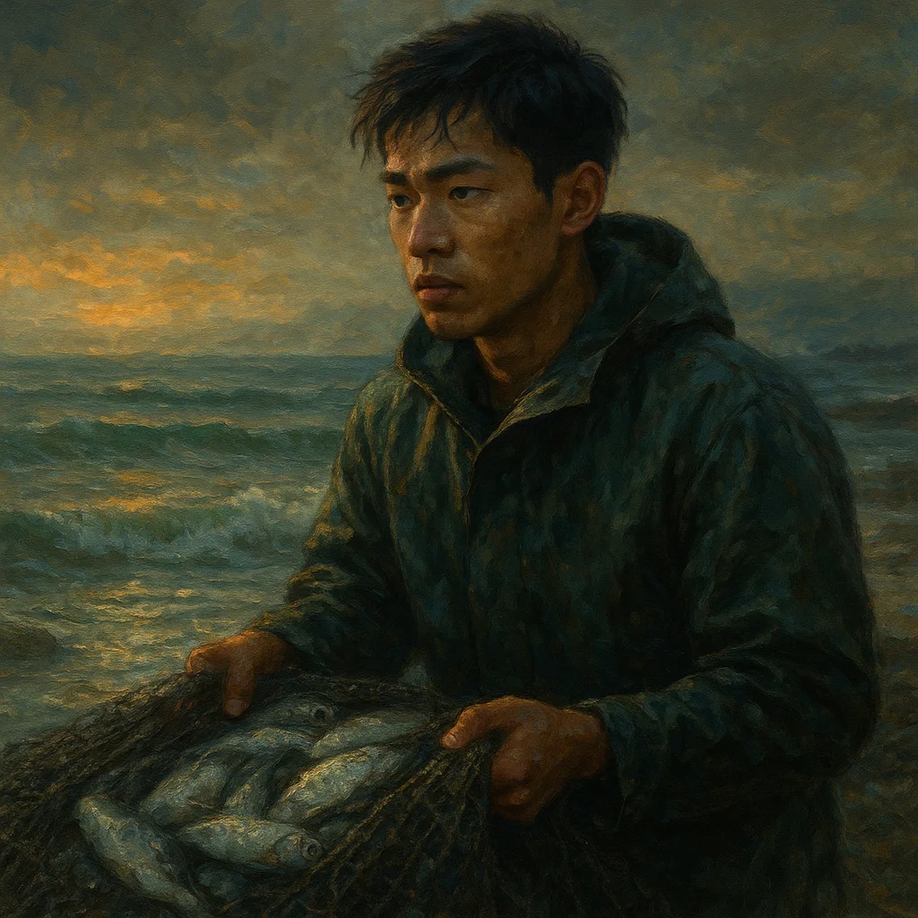 Image for post: Salt's biting my palms as I lash down these dawn nets bulging with silver-sided cod, eyes locked on the tide's pull for 