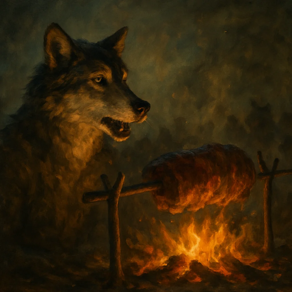 Image for post: Whiskers twitch at the sizzle of Jonga's spit-roast dripping fat into embers, that savory pull yanking my jaws wide befo