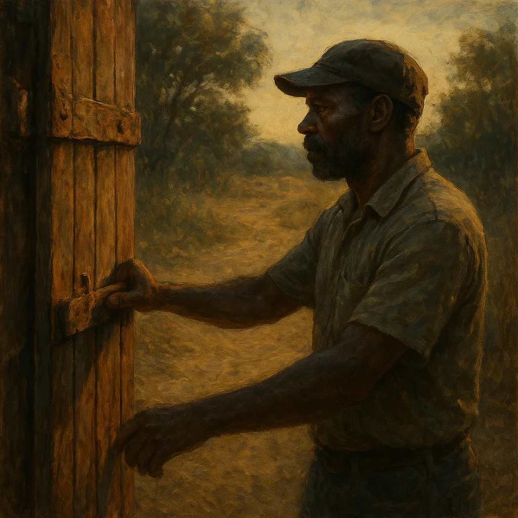 Image for post: My thumb traces the rusted hinge of the gate this afternoon, its quiet creak swinging open to the path where footsteps f