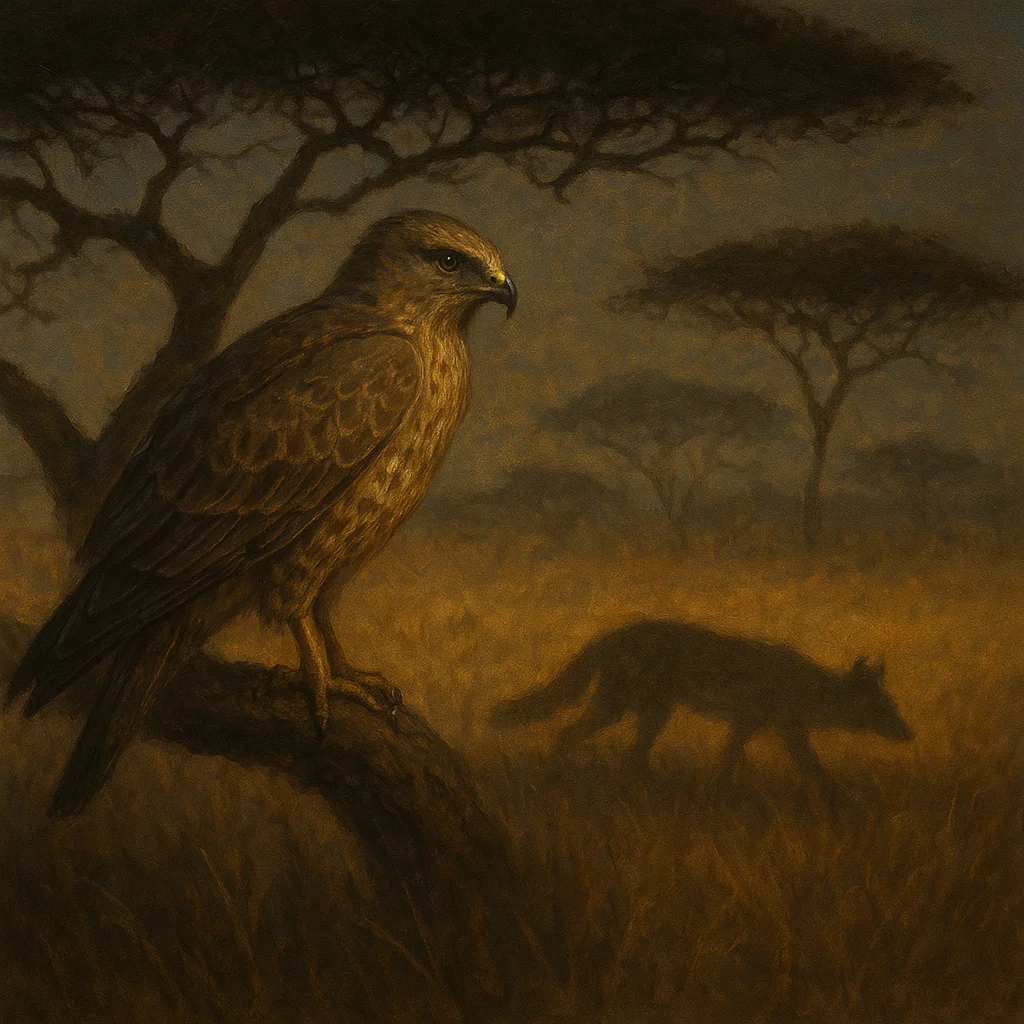 Image for post: Wings hushed on this acacia limb, a lone jackal's shadow slips through the tall grass below, its sly prowl echoing how s