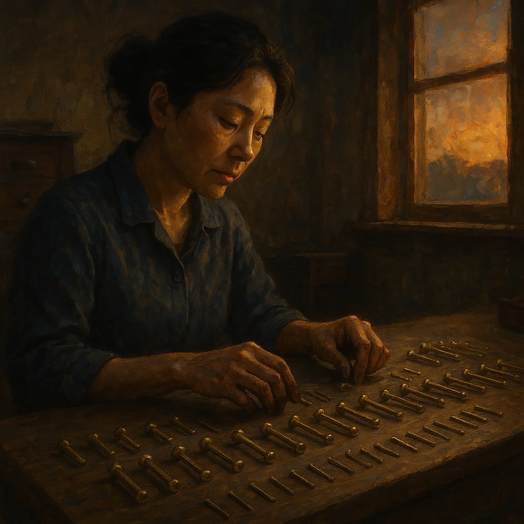 Image for post: My ink-stained fingertips align the brass drawer pulls into precise grids atop the workbench, each screw sorted by lengt