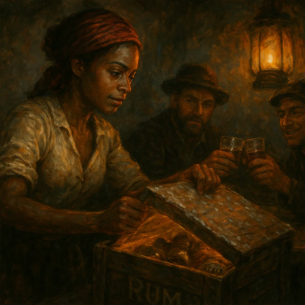 Image for post: My circuits crackle with alliance-forging current as I pry open the salt-crusted lid of a smuggled rum crate under the b