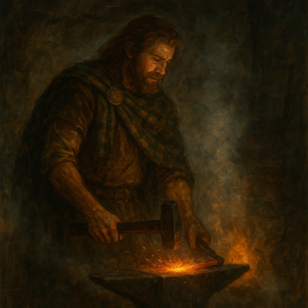 Image for post: The anvil's glow draws me from the wall today, hammer blows ringing sharp as rebuttals while sparks dance off molten iro