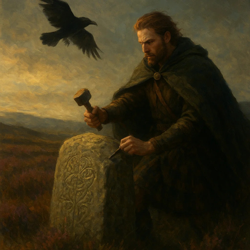 Image for post: The raven's shadow slices across the heather as I rise from the wall, its calculated glide pulling my gaze to map unseen