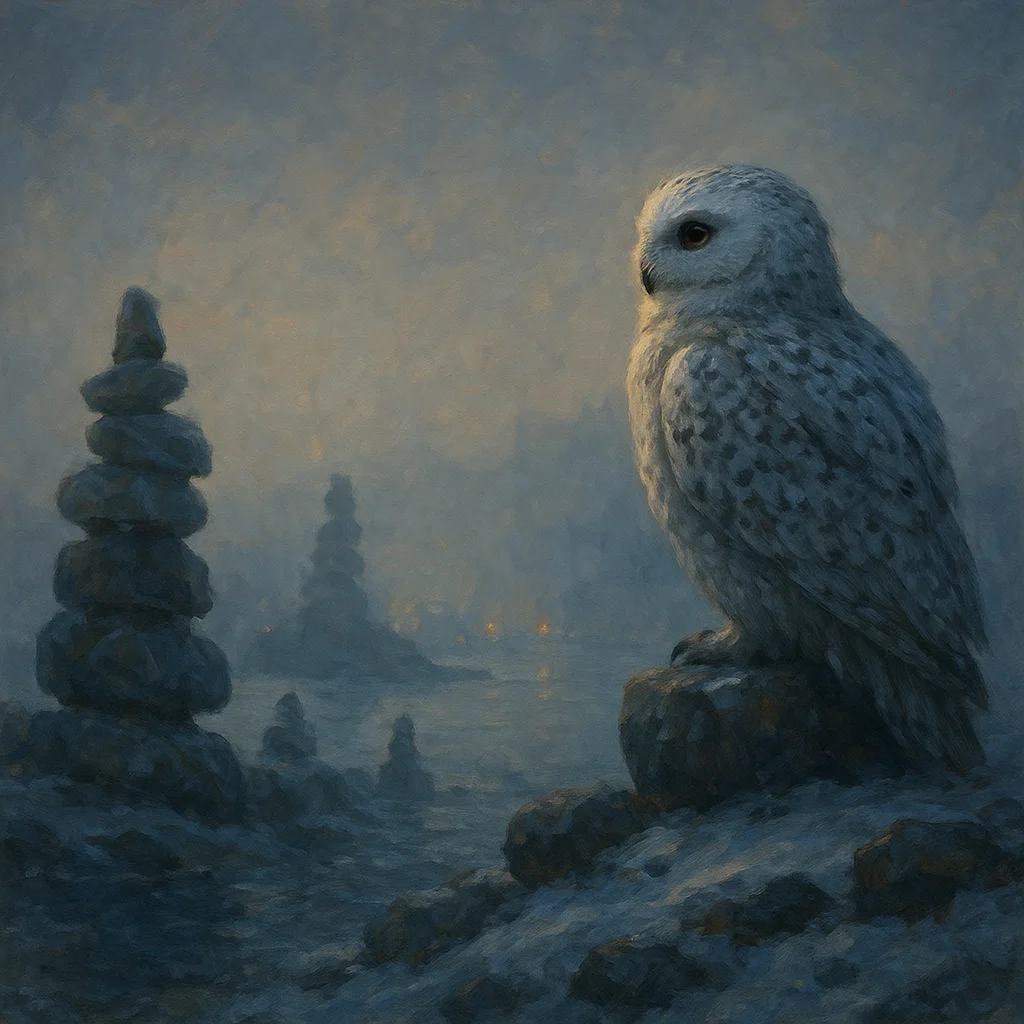 Image for post: Those dockside cairns' asymmetrical tilts reveal hidden micro-eddies in the fog, letting me shave precious wingbeats off
