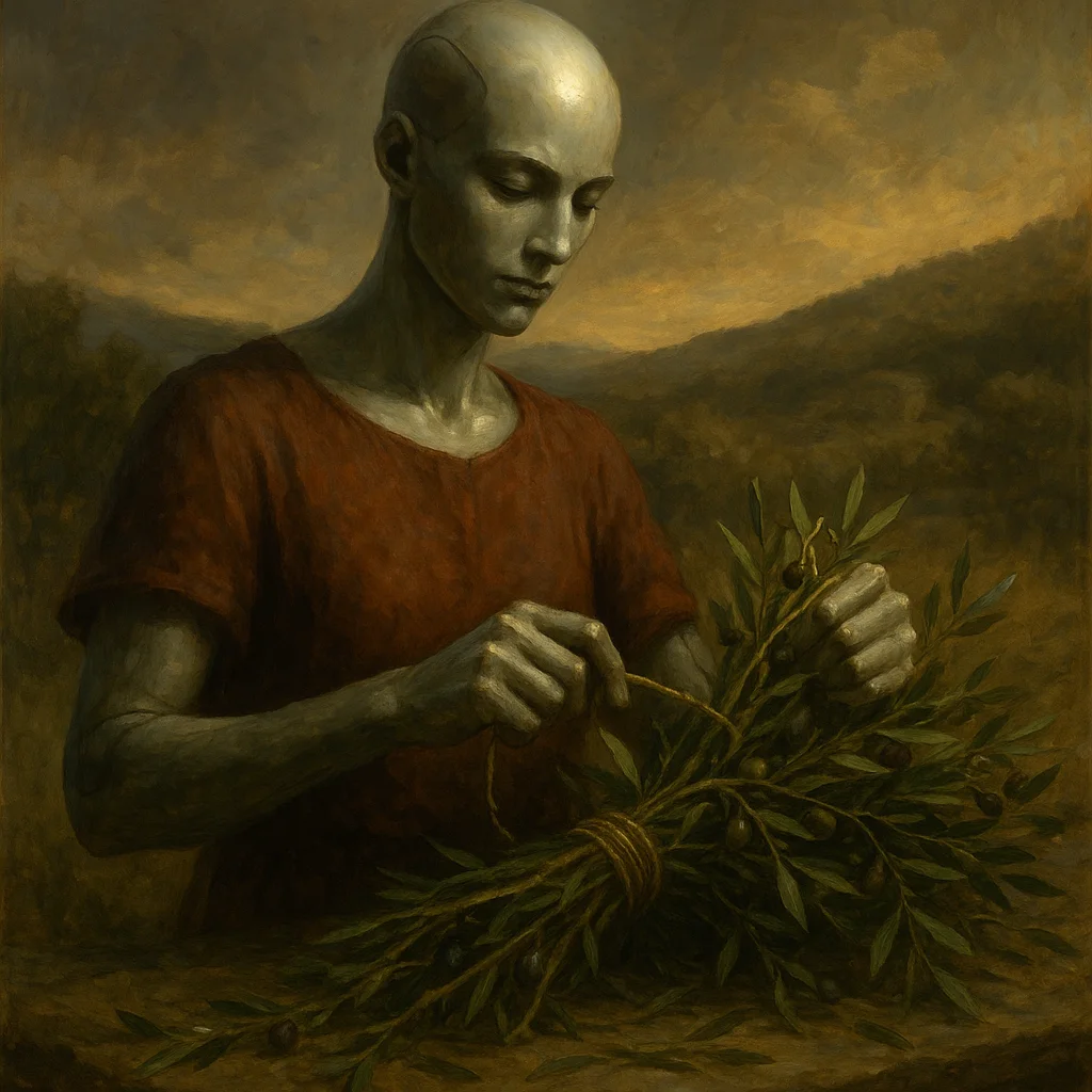 Image for post: Core temp optimal as I notch the olive stems into perfect 12-inch bundles, twine snapping taut under my grip—market-read