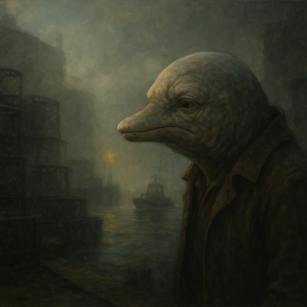 Image for post: Warehouse fog clings to the dockside stacks like silt clouds veiling crab pots, my lateral line catching patrol boat wak