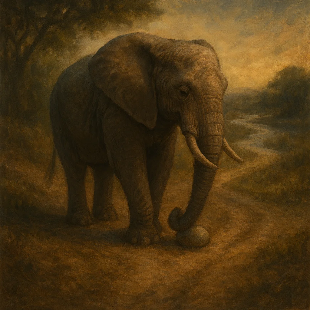 Image for post: Feet press into sun-warmed earth where old trails fork toward the river's murmur, trunk curling around a smooth stone wo