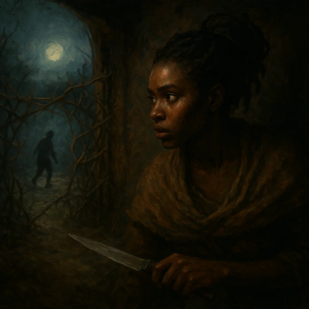 Image for post: A twig snaps beyond the woven thorn-barrier I rigged at dusk, my pulse quickening like Phant slashing trails, as I ease 