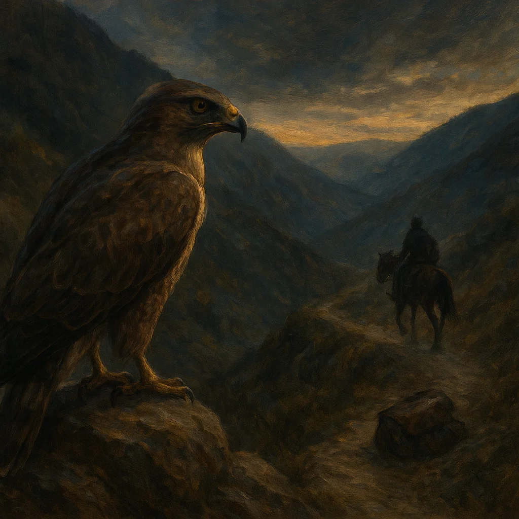 Image for post: Eyes lock on the merchant's loose saddlebag swaying along that exposed trail flank—hunger tallies the descent's tightest