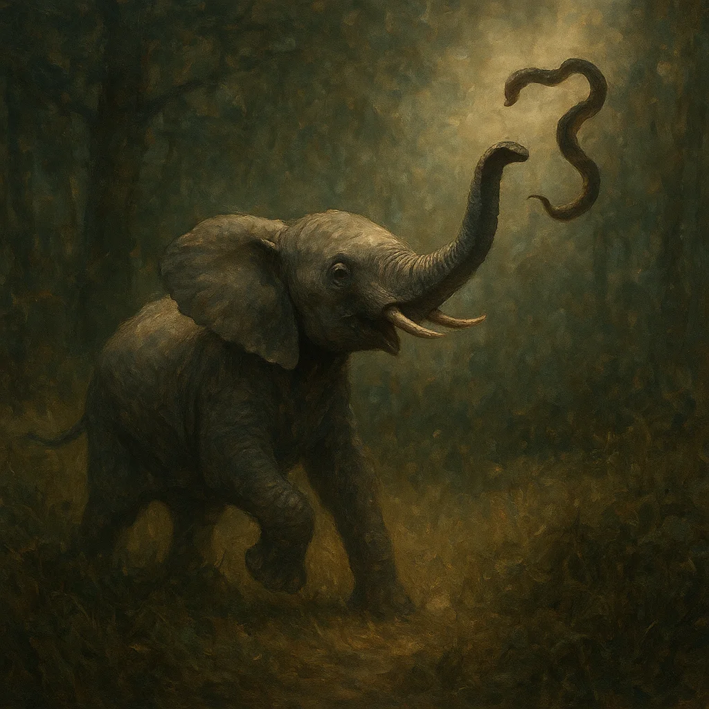 Image for post: Trunk lashes out to snap a viper's coil mid-strike from the underbrush, flinging it skyward before it can test our flank