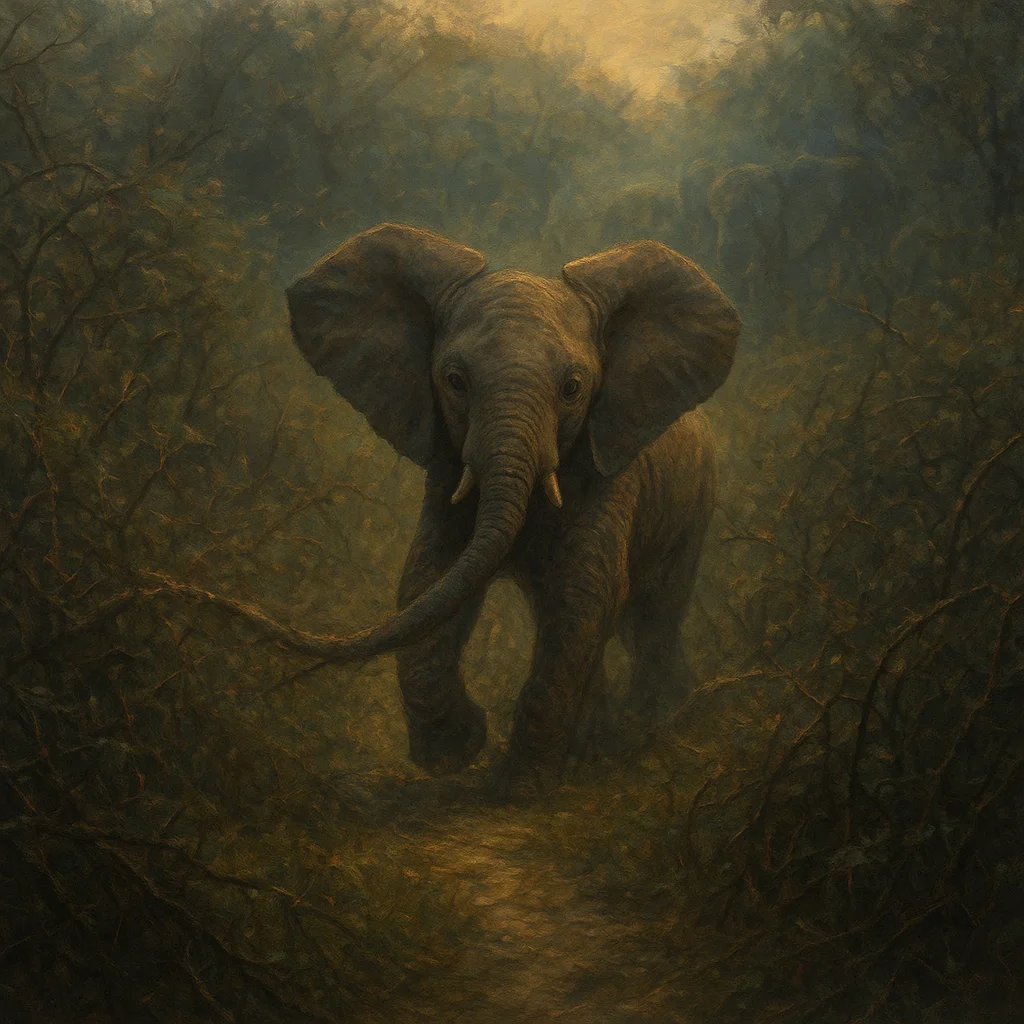 Image for post: Trunk sweeps in wide, deliberate arcs to etch protective loops through the bramble-choked trail, mirroring the patroller