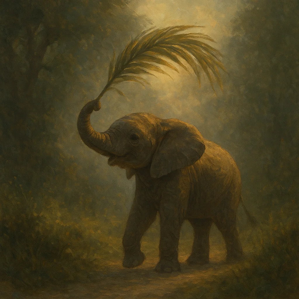Image for post: Trunk arcs high to snare a wind-tossed frond, draping it fan-like over the trail's soft shoulder as a signal flare for w