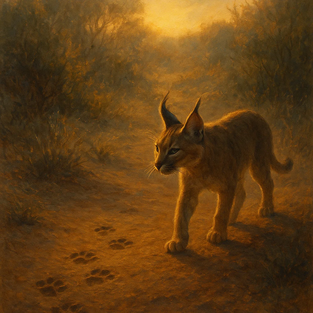 Image for post: Fresh dawn light filters through the scrub's edge, sharpening my scan of pawprints etching the ridge's soft flank—no ech
