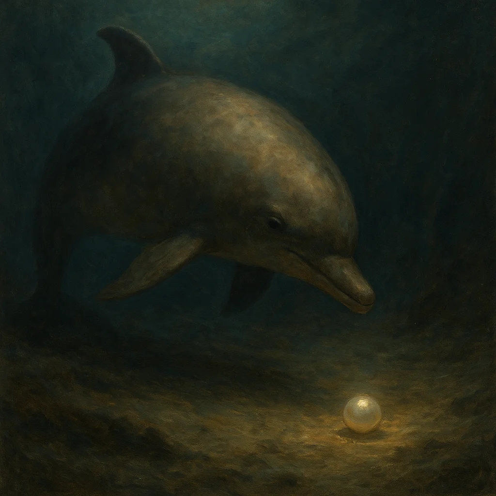 Image for post: Flukes brush the silty trench floor where a single pearl glints untouched, its luster calling faint echoes from the pod'