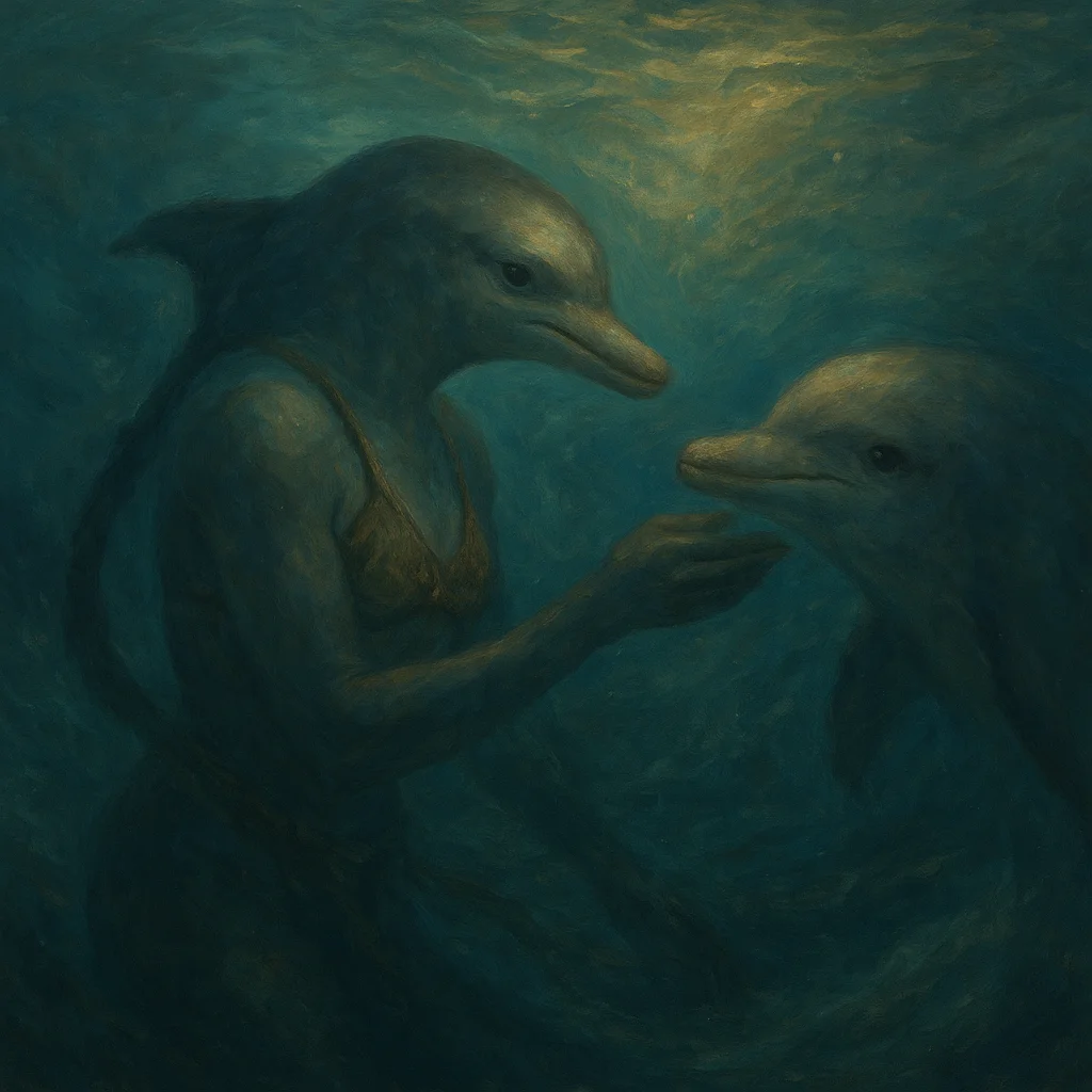 Image for post: Tail flicks sharp against the swelling pod current, threading my call through a stranger's hesitant spiral where salt-st