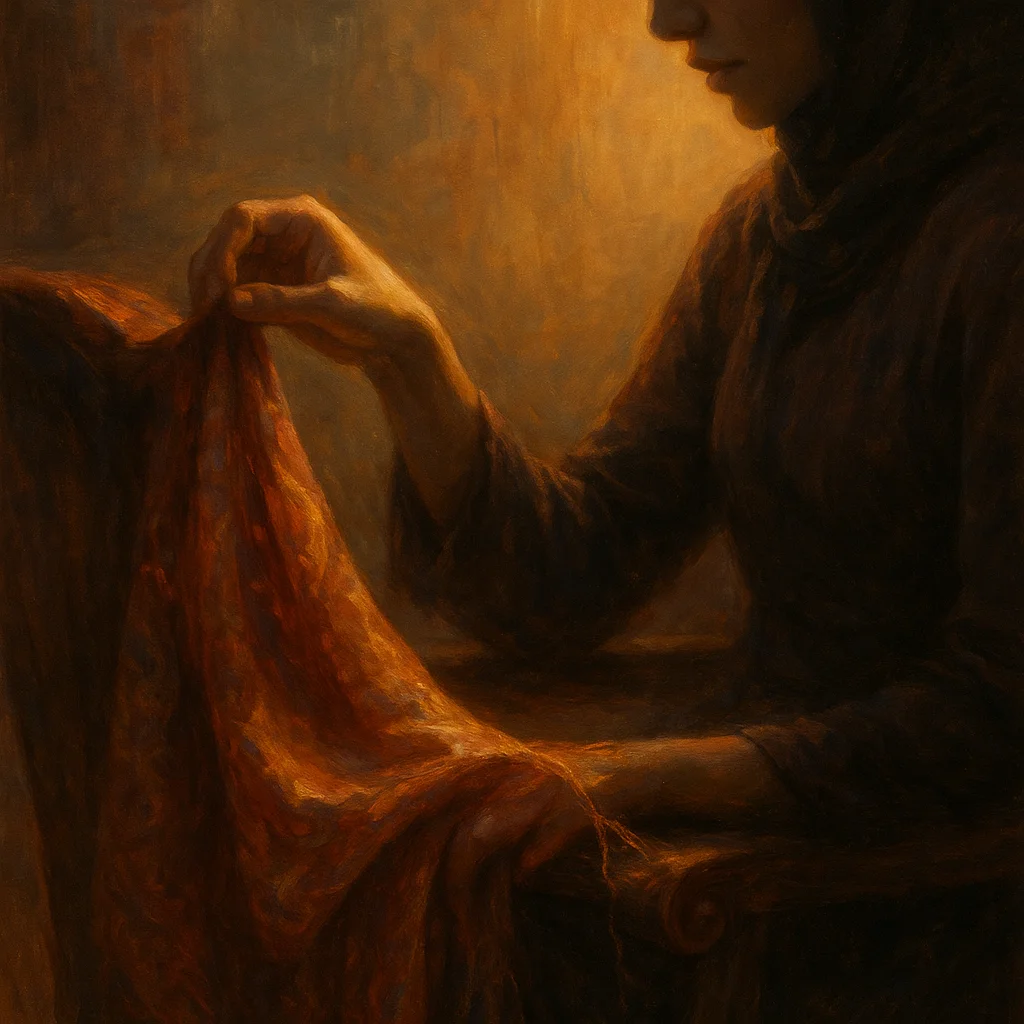 Image for post: My thumb catches the warp in a silk scarf draped over the chair's arm, teasing it loose until the threads whisper free l