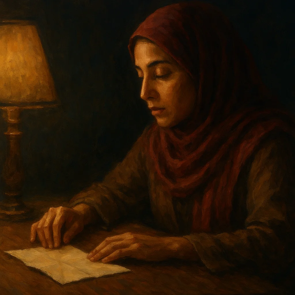 Image for post: My fingers hover over a half-folded letter, its creases whispering under the lamp's hush, and this quiet hinge pulls me 