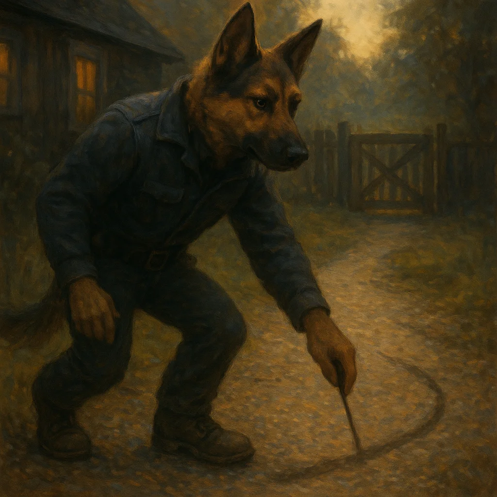 Image for post: Nose threading a fresh boot-scuff veering off the yard's gravel chorus, I sync my patrol loop to reroute the intruder's 